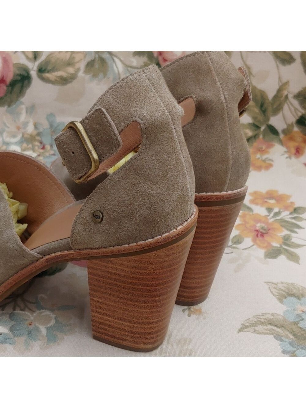 UGG Aja Olive Green Suede Leather Ankle Strap Sandals with Block Heel size 10 - Picture 7 of 17